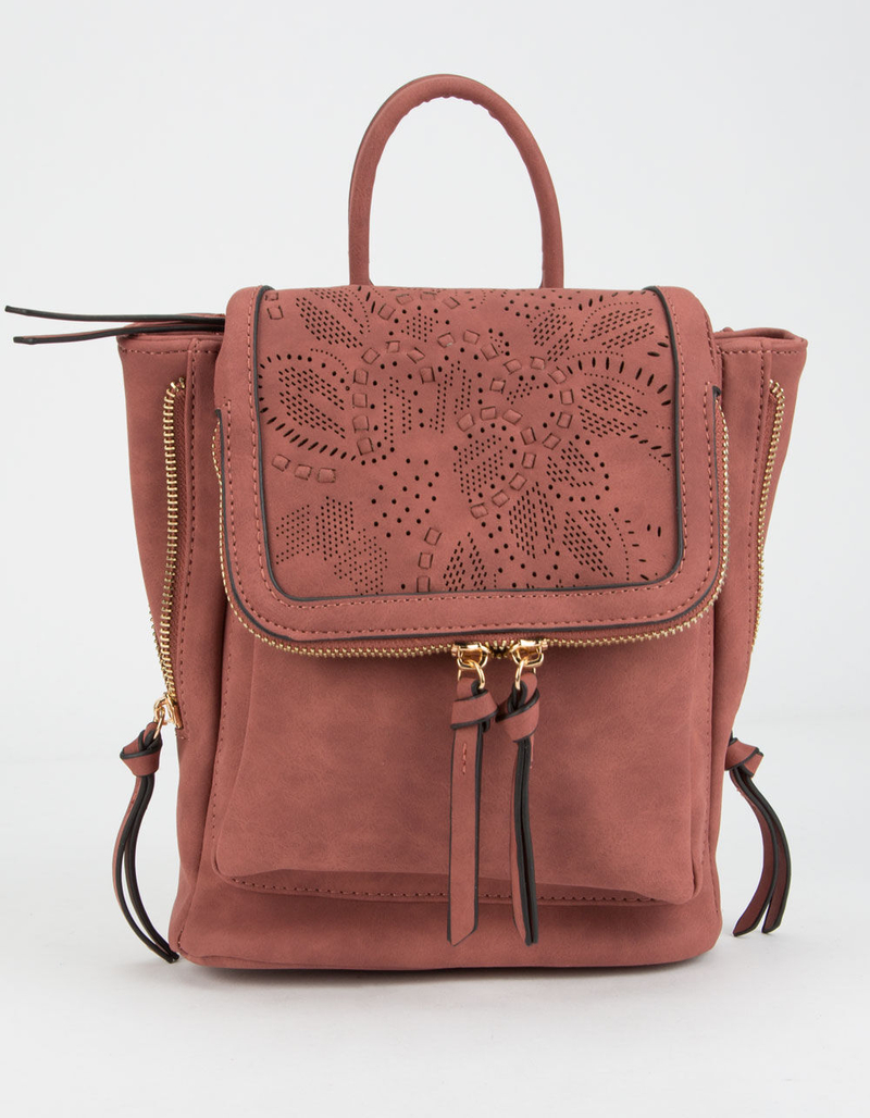 VIOLET RAY Kendall Floral Perforated Rust Mini Backpack image number 0