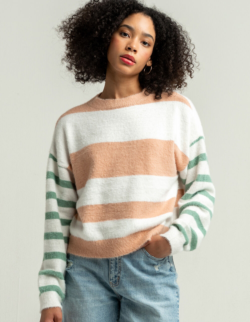 LUMIERE Striped Womens Cream Combo Sweater image number 0