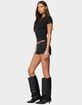 EDIKTED Moirah Rhinestone Denim Micro Shorts image number 4