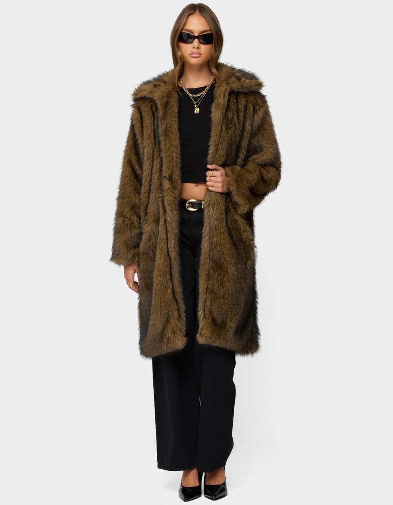 EDIKTED Saphira Oversized Faux Fur Maxi Coat image number 4