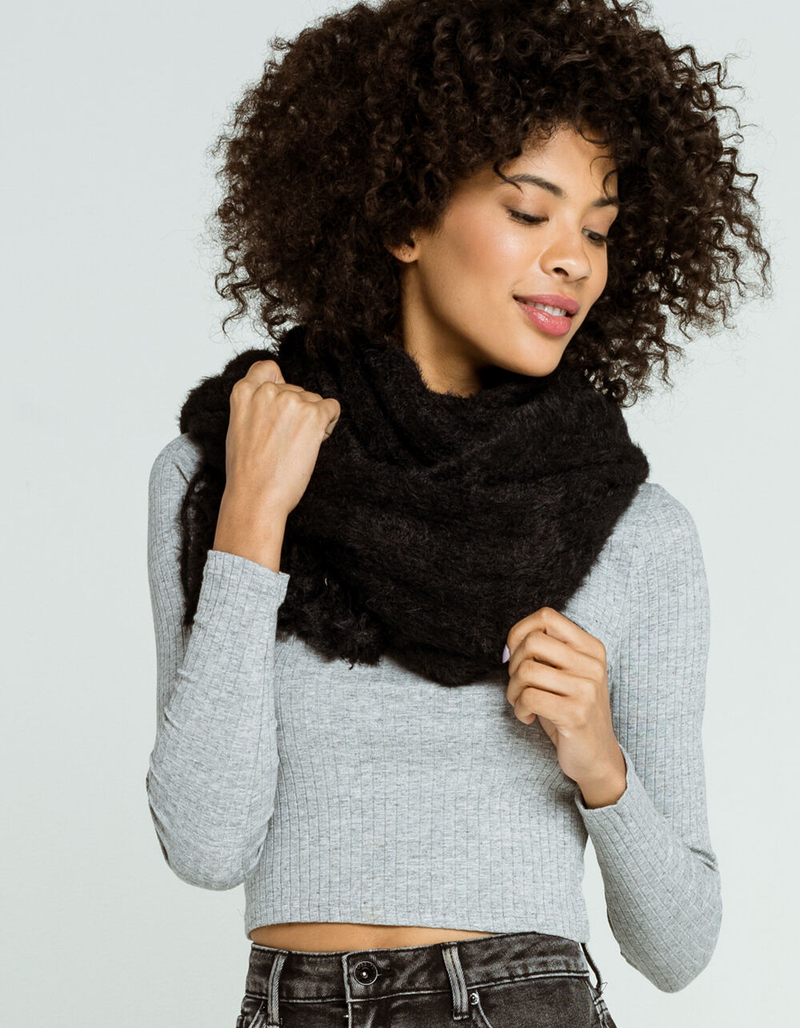 FREE PEOPLE Whisper Fringe Black Blanket Scarf image number 1