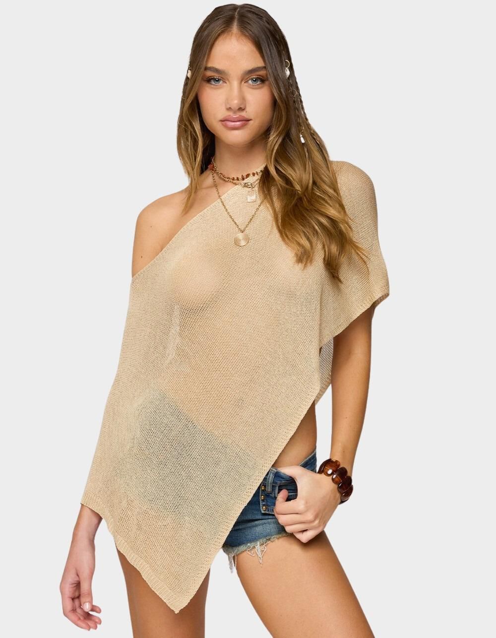 トップス theredthread knit fit tops single peta EDIKTED Azalia Asymmetric Knit Top - BEIGE - L | Tillys