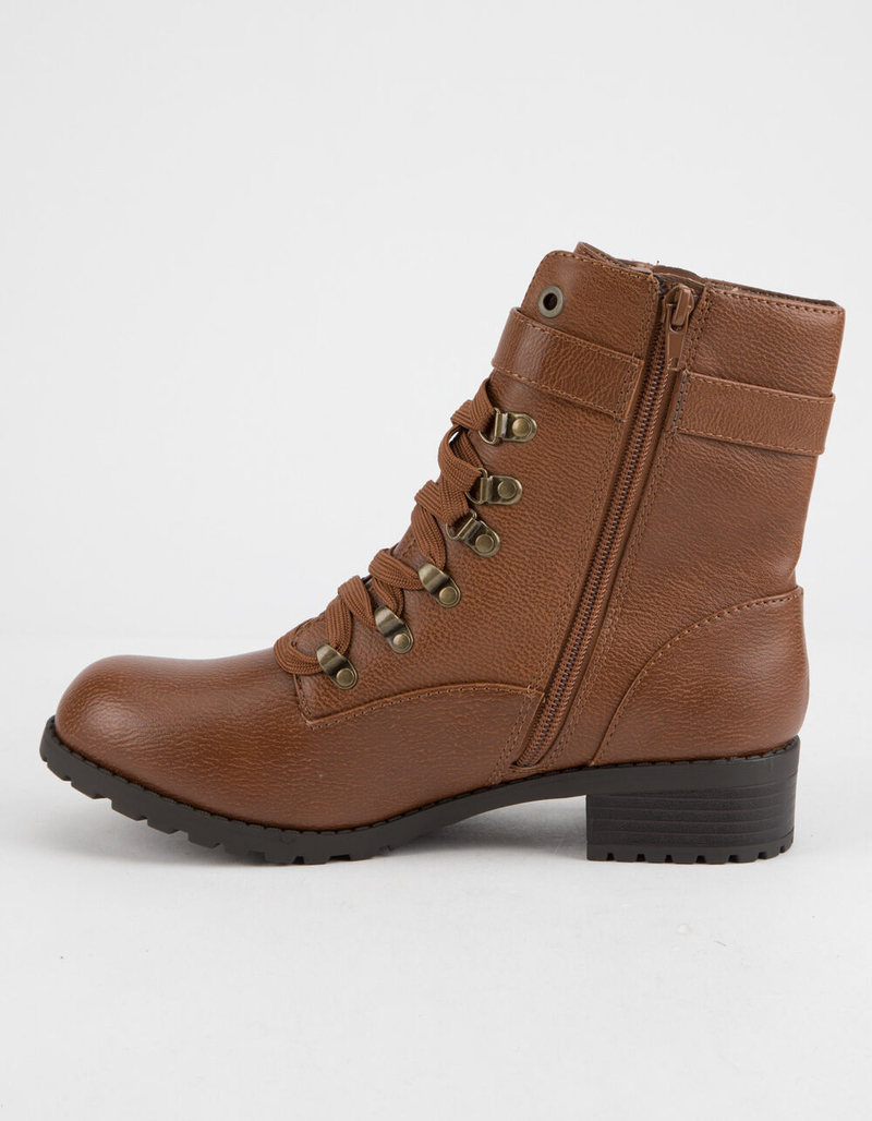 SODA Strap Buckle Tan Womens Combat Boots image number 2