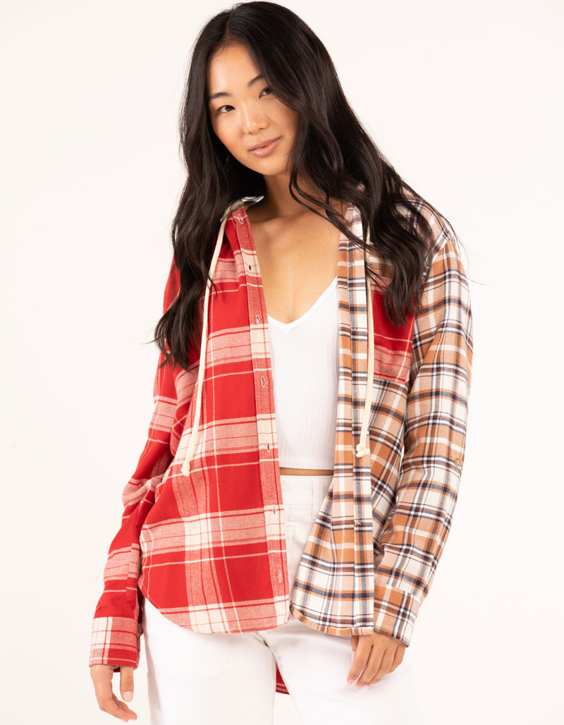 LOVE TREE Mix Media Womens Hooded Flannel image number 0