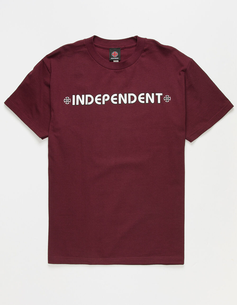 INDEPENDENT Bar Cross Mens Burgundy T-Shirt image number 1