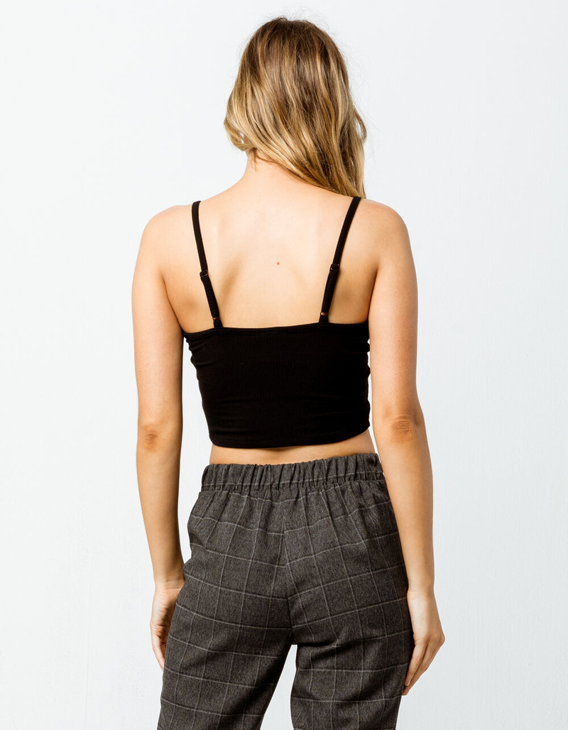 BOZZOLO Ribbed Black Womens Crop Tank Top image number 2