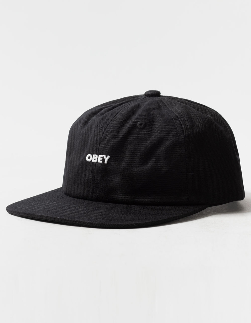 OBEY Bold Washed Canvas Mens Black Strapback Hat image number 0