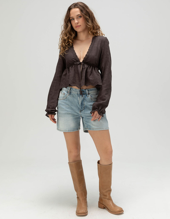 RSQ Womens Crochet Long Sleeve Tie Front Top Alternative Image