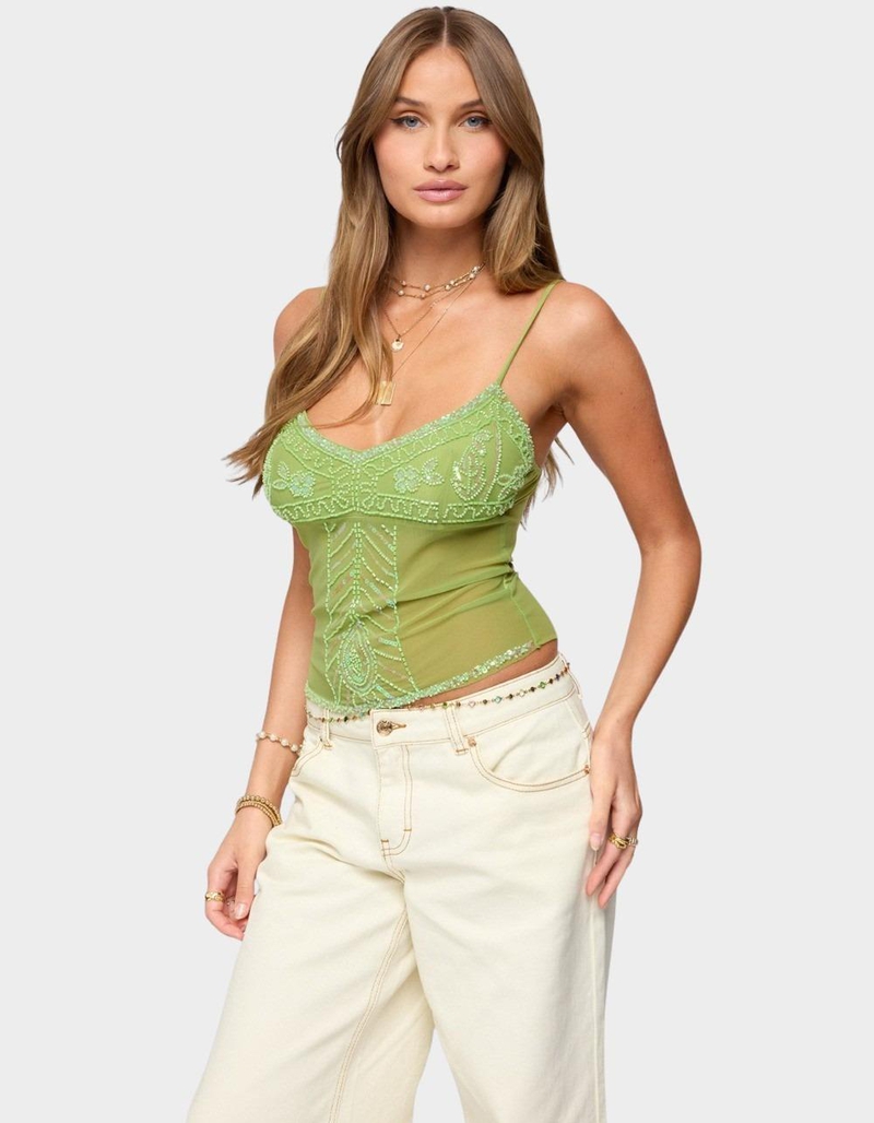 EDIKTED Azelia Beaded Sheer Chiffon Top image number 1