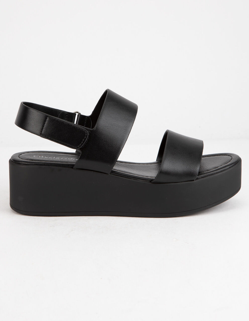 CITY CLASSIFIED Two Strap Black Womens Velcro Flatform Sandals image number 1
