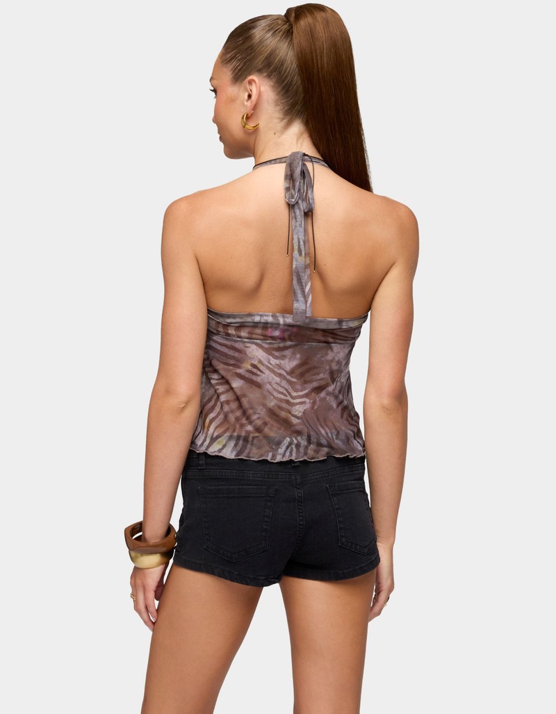 EDIKTED Tiger Printed Mesh Babydoll Top image number 2