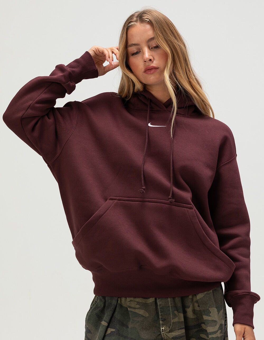 NIKE Sportswear Phoenix Fleece Womens Oversized Hoodie - BURGUNDY
