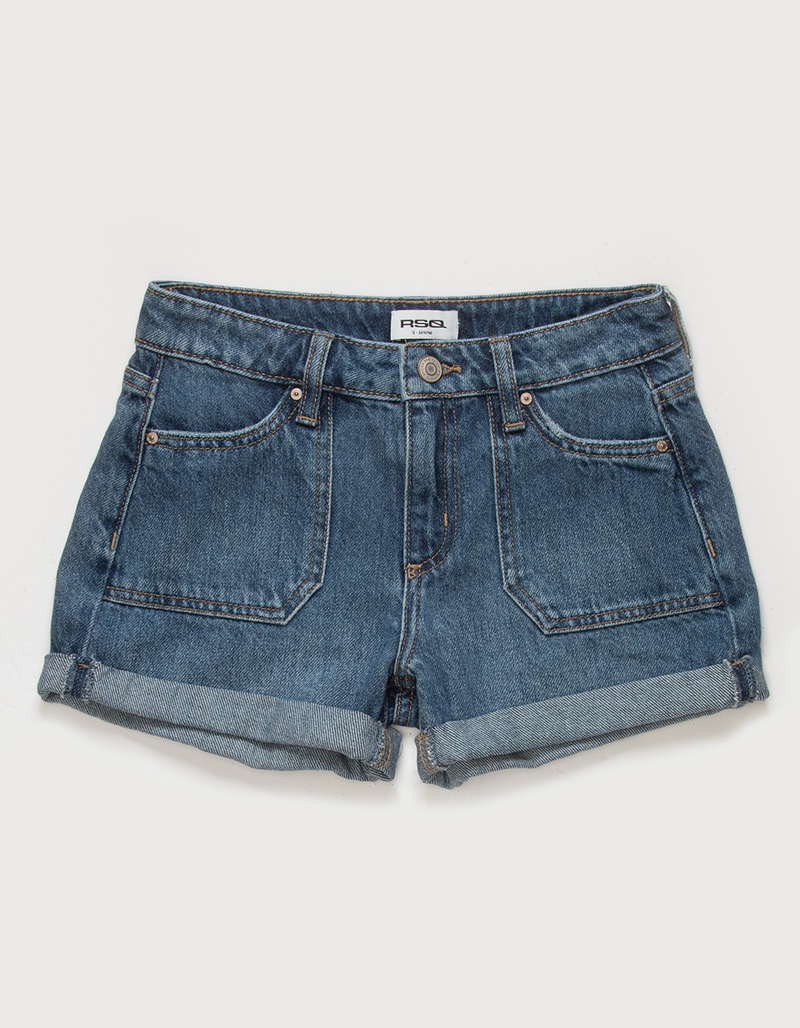 RSQ Girls Pork Chop Roll Cuff Denim Shorts image number 1