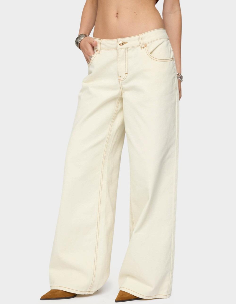 EDIKTED Contrast Stitch Low Rise Wide Leg Jeans image number 4