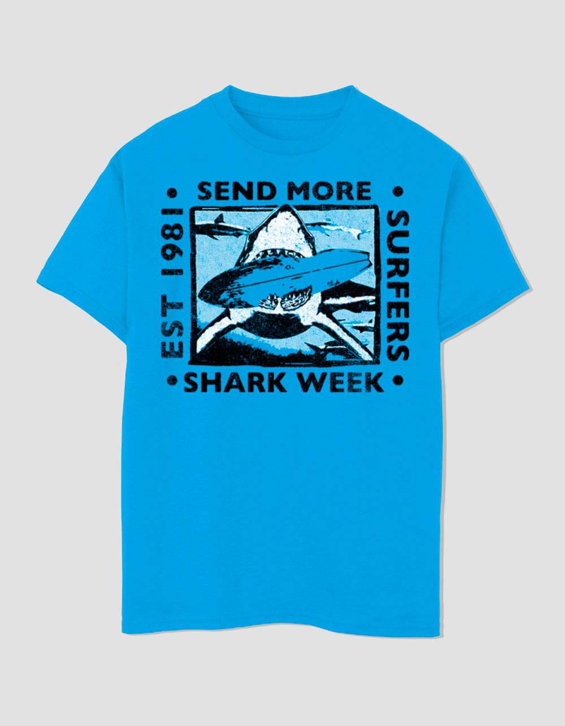 SHARK WEEK More Surfers Unisex Kids Tee image number 0