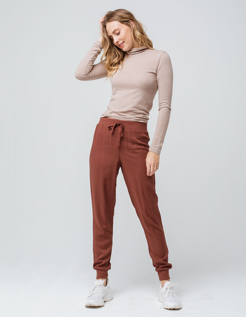 SKY AND SPARROW Solid Burnt Orange Womens Jogger Pants image number 3