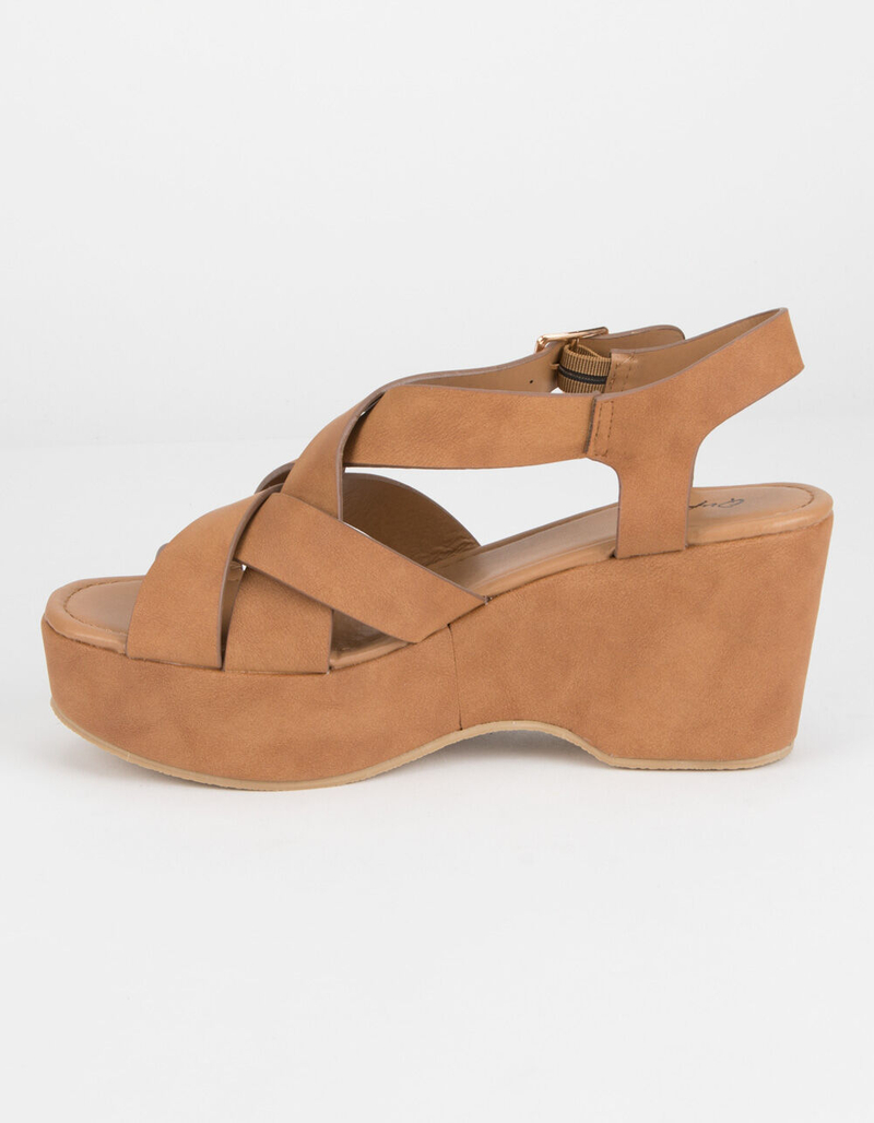 QUPID Strappy Camel Womens Wedge Sandals image number 2