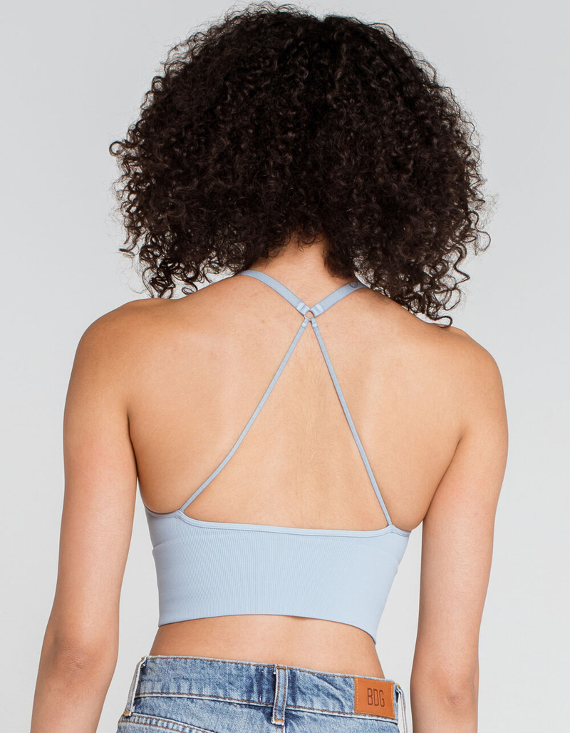 FULL TILT O-Ring Back Seamless Ribbed Blue Bralette image number 2