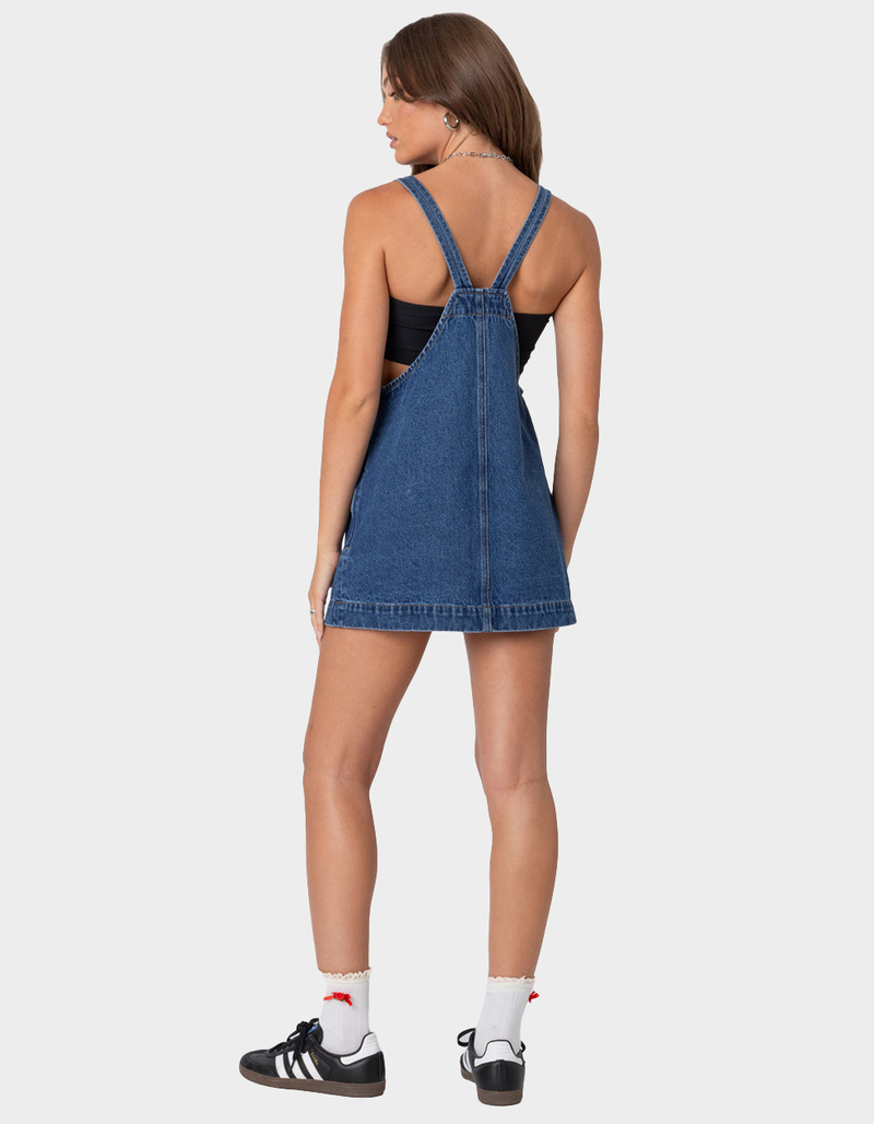 EDIKTED Overall Denim Mini Dress - LIGHT BLUE