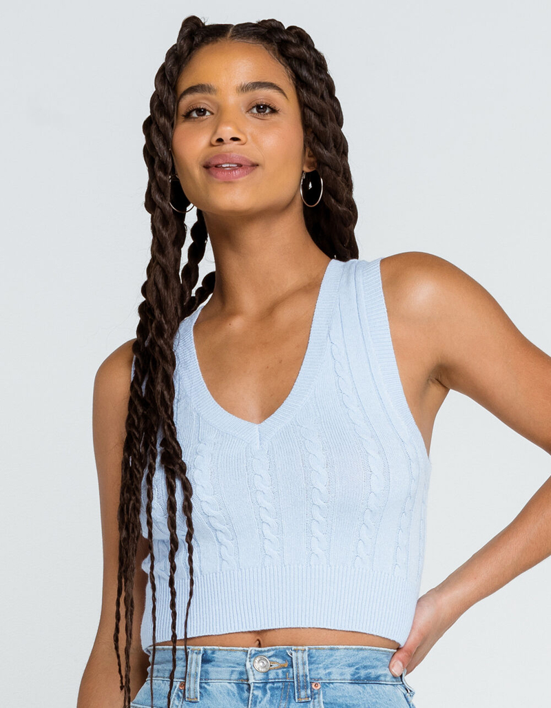 FULL TILT Cable Knit Shrunken Womens Sweater Vest image number 3