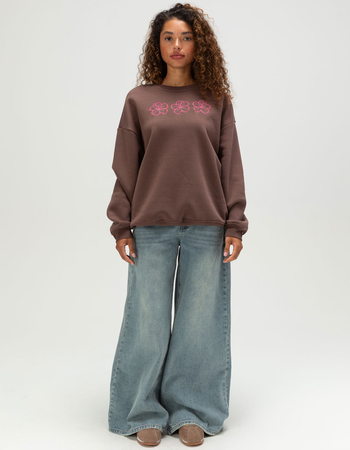 RSQ Womens Hibiscus Embroidered Crewneck Sweatshirt Alternative Image