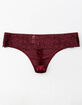 FULL TILT Velvet Lace Back Burgundy Thong image number 2