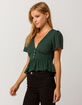 SKY AND SPARROW Button Waist Peplum Emerald Womens Crop Top image number 3