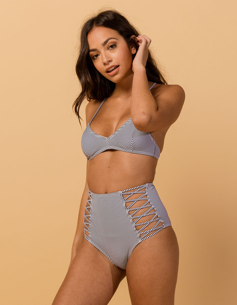 DAMSEL Stripe High Waisted Cheeky Bikini Bottoms image number 0