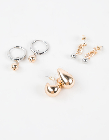 FULL TILT 3 Pack Chunky/Mixed Metal Hoop Earrings Alternative Image