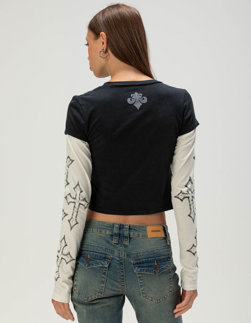 AFFLICTION Criss Cross Womens Long Sleeve 2fer Tee image number 3