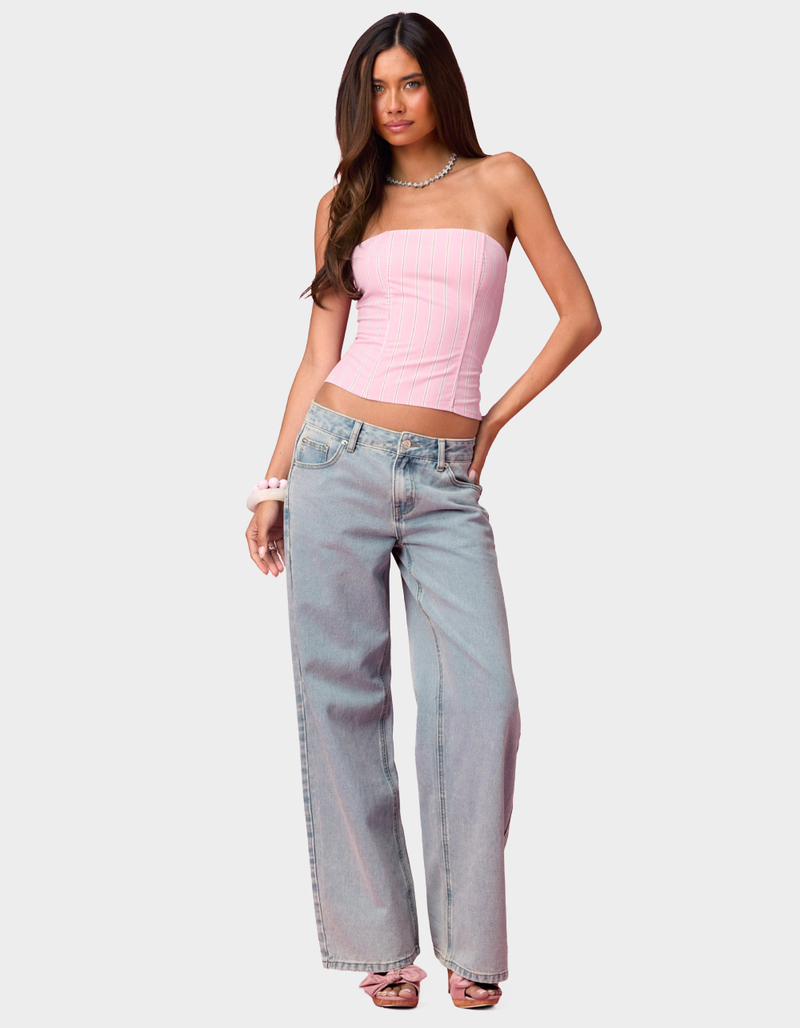 EDIKTED Embroidered Barbie&trade; Low Rise Baggy Jeans image number 3