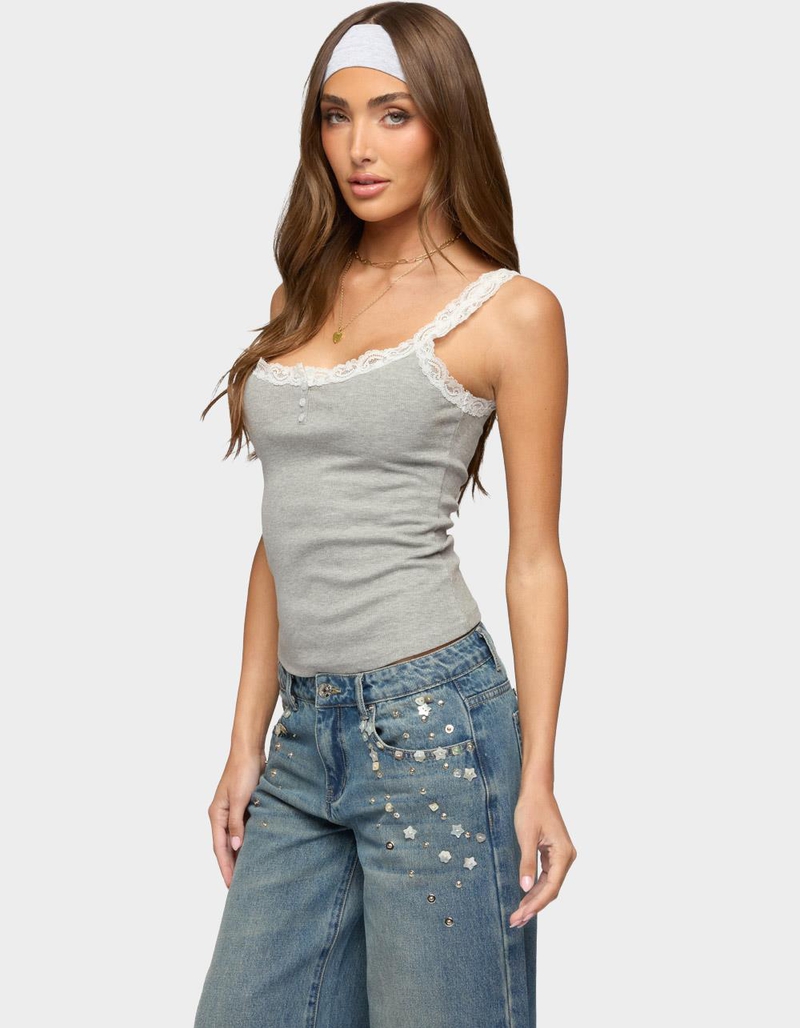 EDIKTED Aileen Contrast Lacey Henley Tank Top image number 1