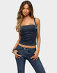 EDIKTED Koto Snap Button Stretchy Denim Top image number 1