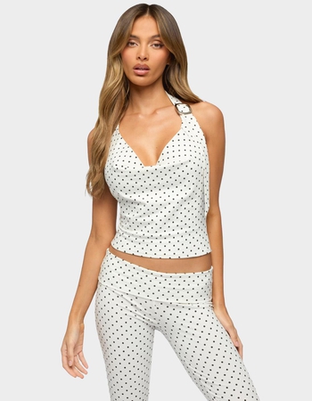 EDIKTED Eloisa Polka Dot Buckle Halter Top Primary Image