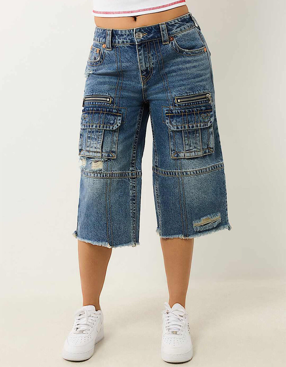 TRUE RELIGION Bobbi Baggy Womens Cargo Jorts - MEDIUM WASH | Tillys