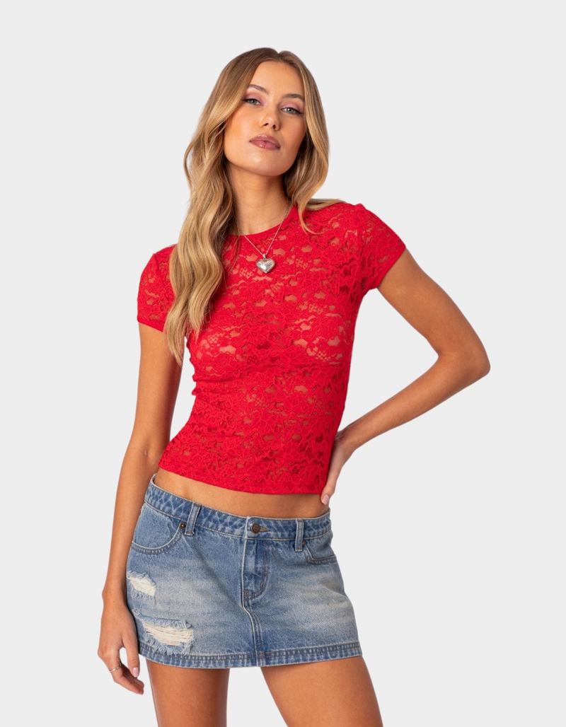 EDIKTED Kaori Sheer Lace Tee image number 0