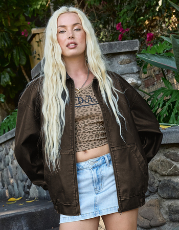 RSQ Womens Oversized Faux Leather Bomber Jacket Primary Image