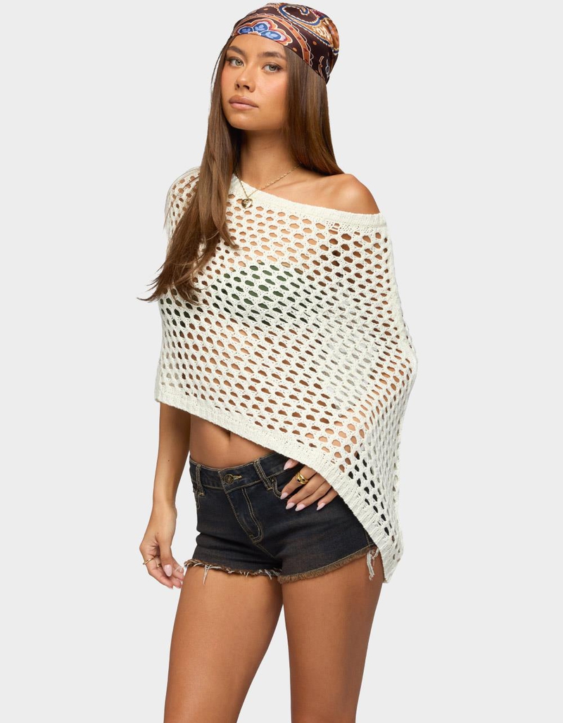 EDIKTED Cloe Off Shoulder Crochet Poncho image number 1