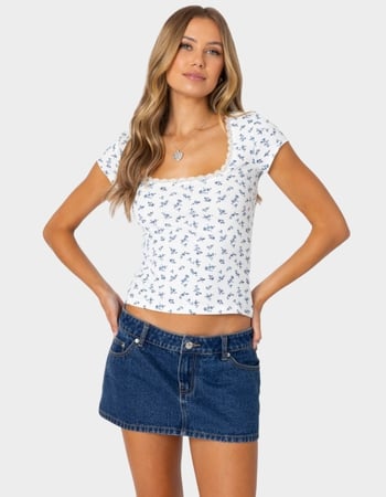 EDIKTED Orly Floral Ribbed Top Primary Image