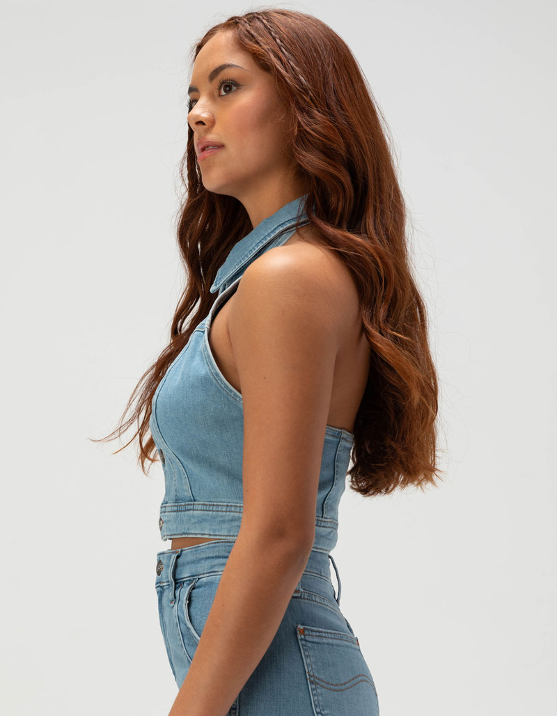 Light Denim Frayed Halter Top
