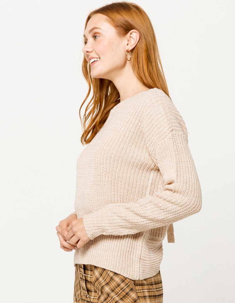 IVY & MAIN Open Twist Back Oatmeal Womens Sweater image number 2
