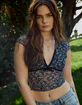 FULL TILT Printed Lace Womens V-Neck Top image number 1