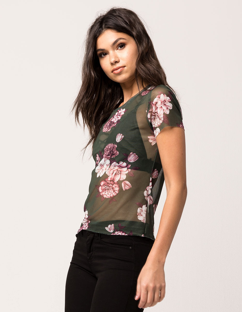 IVY & MAIN Floral Mesh Womens Tee image number 1
