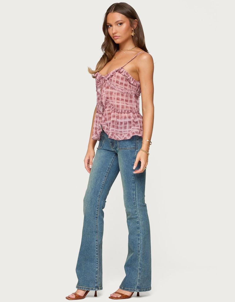 EDIKTED Chiffon Printed Tie Front Ruffle Top image number 2