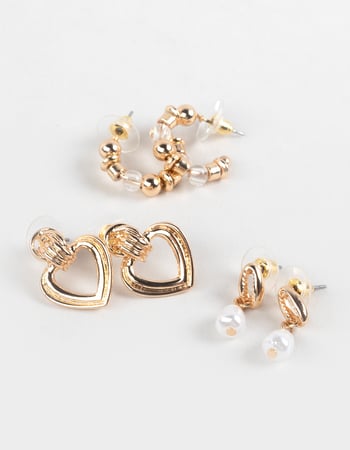FULL TILT 3 Pack Heart/Puka Shell/Pearl Earrings Primary Image