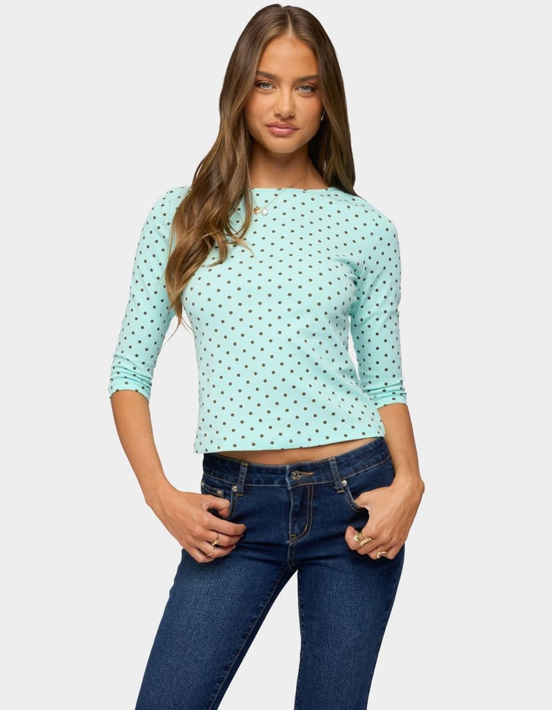EDIKTED Lela Polka Dot Quarter Sleeve Top image number 0