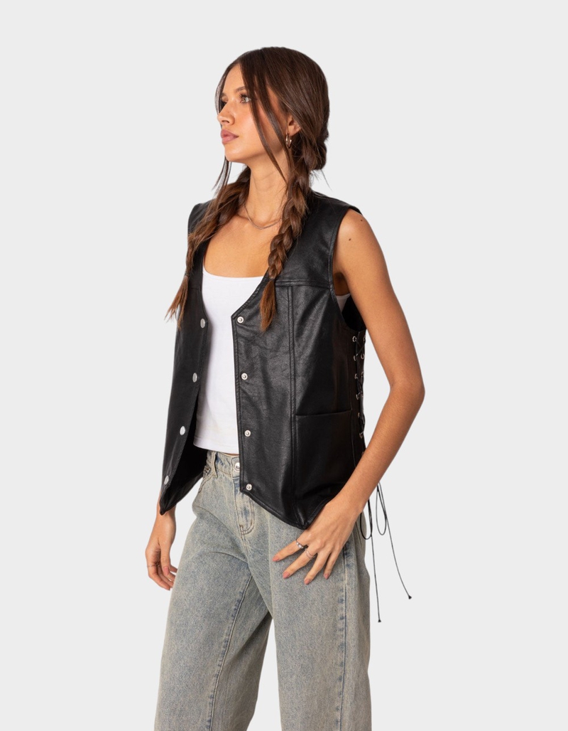 EDIKTED Kara Faux Leather Lace Up Vest image number 2