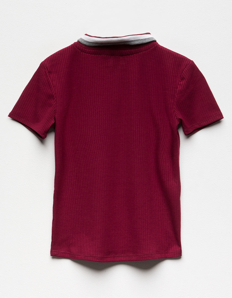 Ribbed Zip Front Girls Polo Shirt image number 1