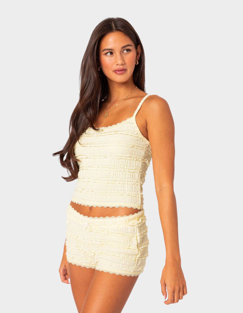 Lucy　0710 EDIKTED Lucy Ruffled Lace Tank Top - YELLOW | Tillys
