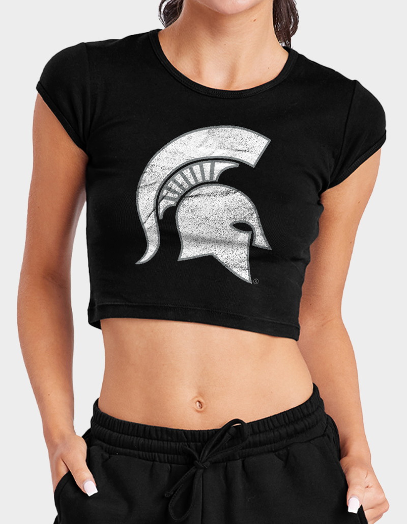 MICHIGAN STATE UNIVERSITY Distressed Primary Logo Womens Baby Rib Tee image number 0